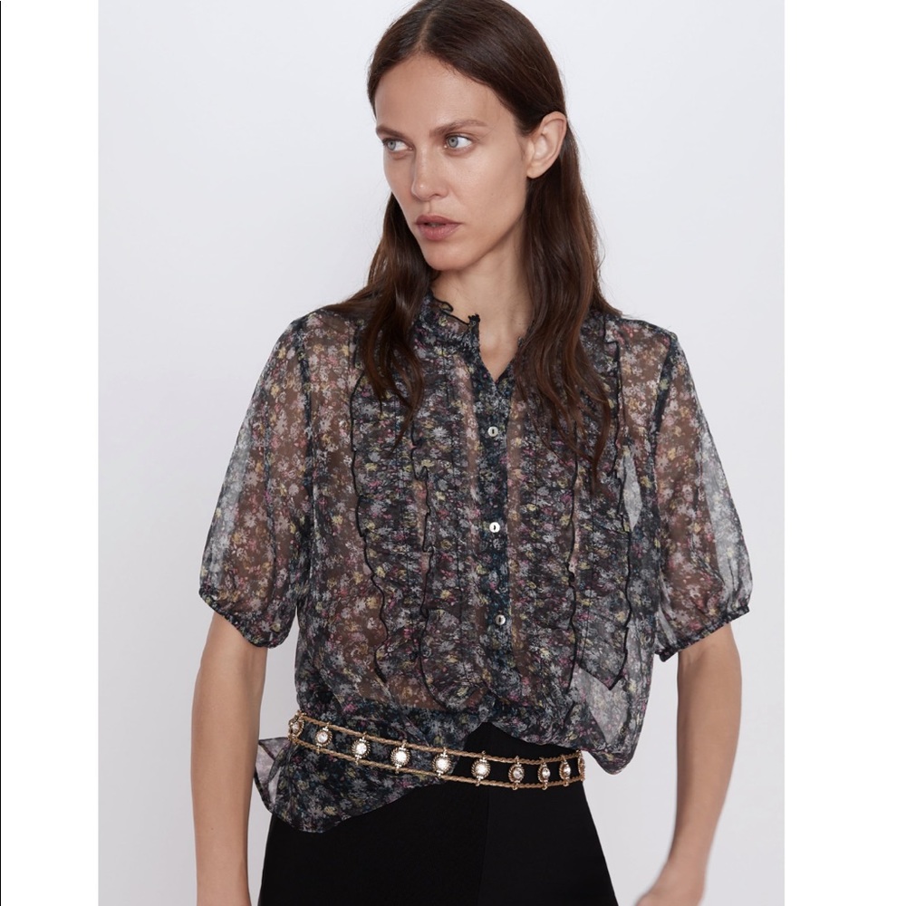 Zara Floral Print Top with Ruffles
